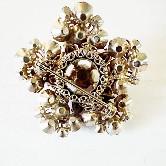 1950 Vintage Pink and Green Gold Tone Metal Brooch crystal - Picture 5 of 5